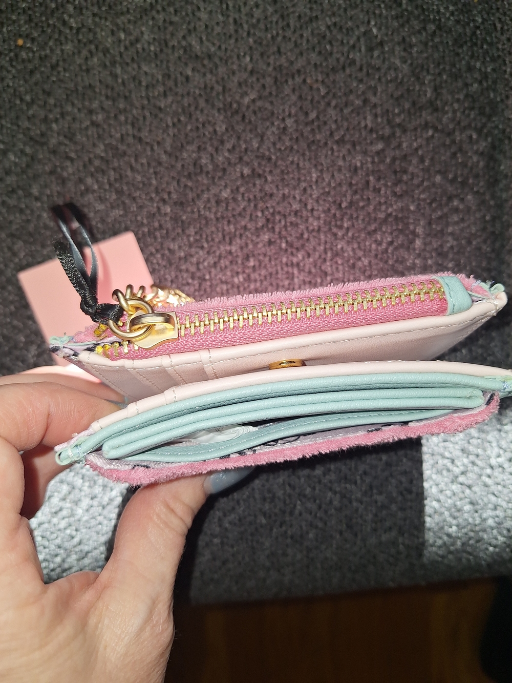Juicy Couture Metallic Pink Card Case Wallet with Blue Trim - Picture 5 of 6